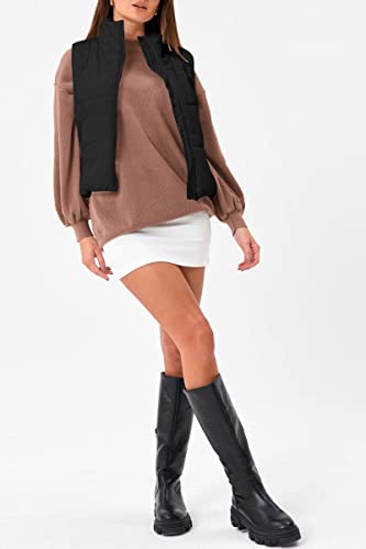 Automet Puffer Vest Women Sleeveless Winter Cropped Outerwear Warm Puffer Lightweight Stand-Up Collar Down With Pockets #TOP5