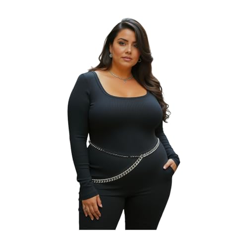 Women Club Wear Fashion Belt Metal Silver Color Metal Chain Links Ball Charm Plus Size XL XXL2