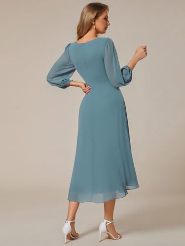 Image of Ever-Pretty Women's Chiffon V Neck Long Sleeves A-Line Midi Length Wedding Guest Dress Cocktail Party Formal Dresses 01926
