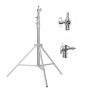 Takerers Heavy Duty Light Stand Photography: Stainless Steel 9.2ft/110inch Adjustable Tripod stands with Spring Cushioned, 1/4″ to 3/8″ Universal Screw, Carry Bag for Softbox, Strobe(Max Load: 22lb)