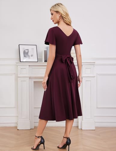 Gardenwed Womens Cocktail Dress Wedding Guest Semi Formal Wrap V Neck Short Sleeve Ruched A Line Midi Dresses with Belt2