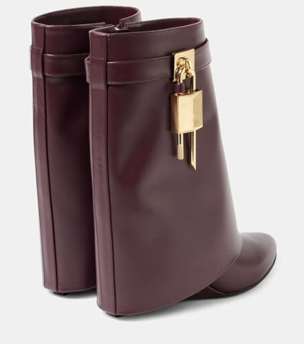 Women's Fold Over Boots Shark Lock Wedge Boots Pointed Toe Ankle Boots Fashion Trendy Wide Calf Dress Boots in Black, Brown, Wine Red Short Booties4