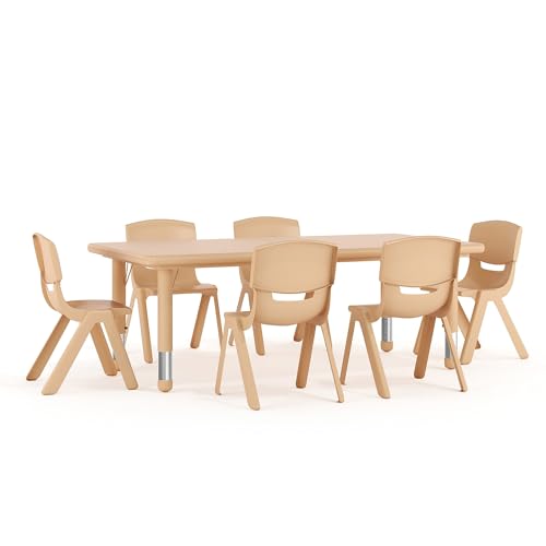 Flash Furniture Adjustable Classroom Activity Table with 6 Stackable Chairs, Rectangular Plastic...