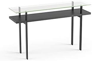 BDI FurnitureTerrace 1153-50'' Console Table, Sofa Table for Living Room, Family Room or Hallway with Display Shelf Storage and Polished Tempered Glass, Charcoal Stained Ash