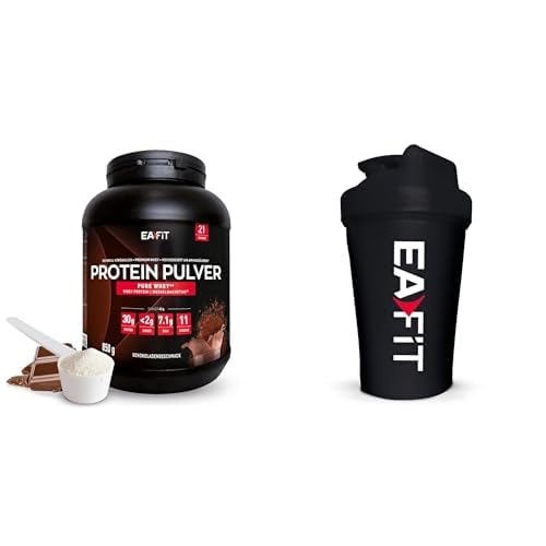 Pure Whey Schokolade 850 g + Schwarzer Protein Shaker – Hochwertiges Whey Protein Pulver für Muskelaufbau & Regeneration – Eiweisspulver für Protein Shakes – Fitness Set für Sport - EAFIT