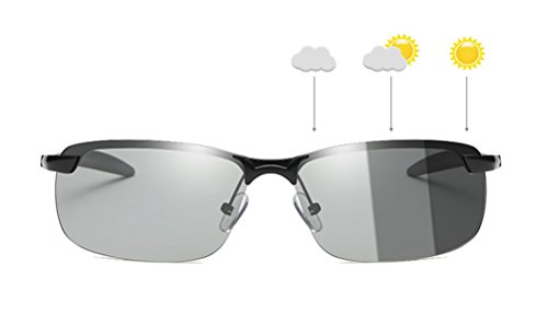GAMT Polarized Photochromic Lens Sunglasses Day and Night Driving Semi Frame Photosensitive Sunglasses for Men (Black, 66)