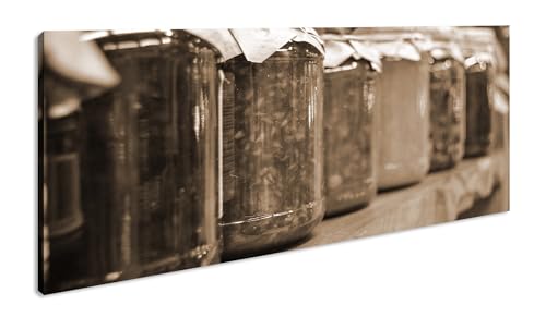 Cuadro panorámico de frutas con escabeche, 100 x 50 cm, efecto: sepia como lienzo, diseño listo enmarcado en marco de madera auténtica, impresión digital de alta calidad con marco