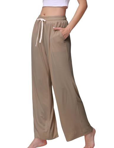 Image of Veseacky Women's Wide Leg Lounge Pants Yoga Pajamas Comfy Stretch Drawstring Pajamas Puls Size Dance Bottoms S-4XL
