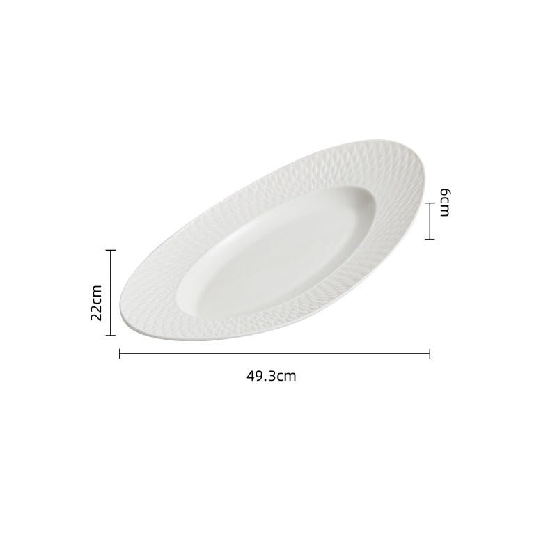 Plato de Pescado de cerámica con Textura escamosa, Plato de Postre Ovalado, Plato de Dim Sum, Plato de Sushi, vajilla, Platos para la Cena (tamaño único de 19,4 Pulgadas)