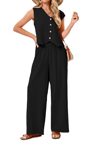 RuoRayVan Women's Two 2 Piece Going Out Outfits Sleeveless Button