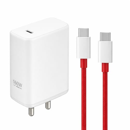 Image of 160W Charger Set with Cable Ultra Fast Charging Compatible with OnePlus 12R 12 11 11R 10 Pro 10R 10T 9R 9 Pro 9RT Nord CE4 CE3 - White with SIX Months Replacement Warranty