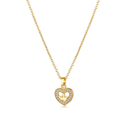 K&Y Heart Shaped Crown Cubic Zirconia letter Pendant Neckle For Women Pendant Neckle (Golden Crown)