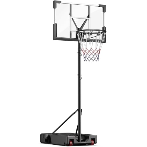 aaeaa Basketball Hoop Outdoor, 5.7-10ft Adjustable Height, Portable Basketball Hoops Goal Court System w/ 45in Shatterproof Backboard for Kids Youth Adults (Jet Black)