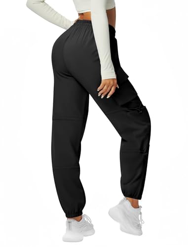 Quick Dry Cargo Pants Lightweight Tactical Hiking Pants with 6 Pockets for Women, Elastic Waist and Water Resistant