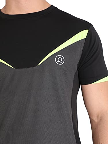 Image of CHKOKKO Men's Round Neck Gym T-Shirt Black Neon Dark Grey XXL