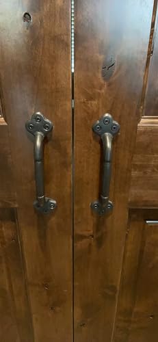 2 Packs Rustic Gate Handle,8.86 Inch Cast Iron Sliding Barn Door Handle,Black Vintage Metal Gate Pull Handle Fence Handle Antique Long Cabinet Handles for Interior,Drawer,Outdoor,Garage,Closet