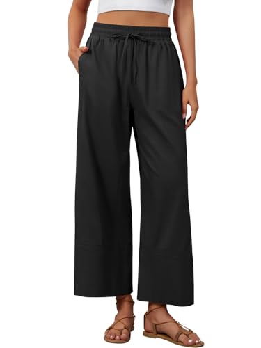 grewley Women's Wide Leg Pants Trendy Comfy Linen Plus Size Pants Black XXL