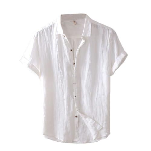 Linen Shirt Men Lapel Button Short Sleeve Polo Tshirts Casual Thin Lightweight Slim Fit Regular Fit Summer Street Tee