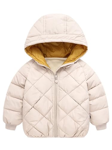 Jugaoge Kids Girls Boys Zip Up Quilted Down Jacket Solid Warm Fleece Lined Hooded Coat Casual Outwear