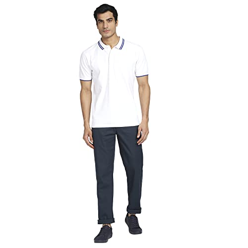 Image of Colorplus Men's Cotton Blend Solid Piece Dyed Pattern Tailored Fit Flat Front Casual Trouser