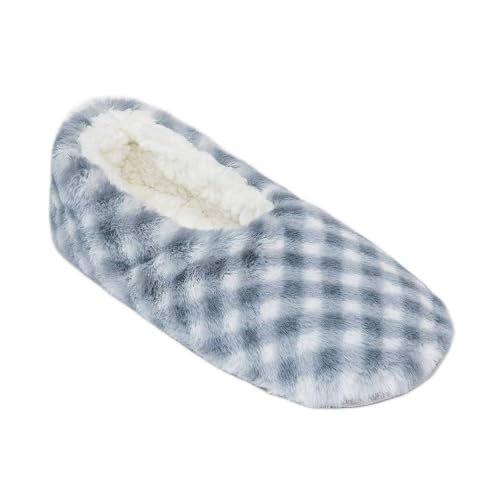 Image of Target Women's Gingham Print Faux Fur Pull-on Slipper Socks - Gray /Ivory S /M