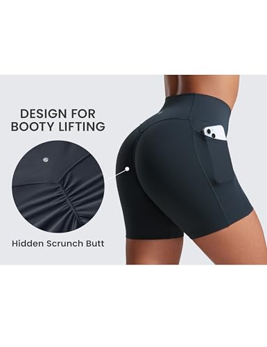 Image of CRZ YOGA Secretsculpt Biker Shorts Pockets 5'' | Booty Scrunch Butt, Butterlift, Buttery Soft, Moderate Compression, Workout, Pilates, No Front Seam, High Waist, for Women