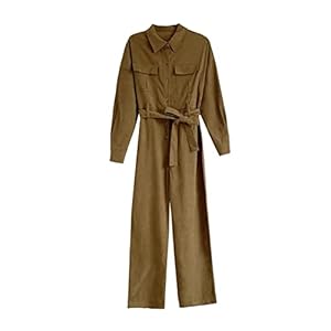 SPNEC Jumpsuit féminin Taille à manches longues Turndice Collier Bouton Bouton Casquettes Street Pantalon Pantalon Streetwear Vélo (Color : A, Size : Large code)