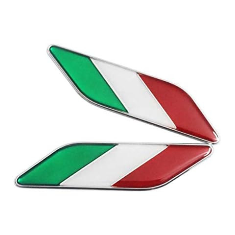 PT-Decors Set of 2pcs Aluminum Italian Flag Emblem Parallelogram Shape Sticker Graphic Decals For Vehicle Motor Car Fenders Side Skirts Trunk Boot Tailgate Bumper Door Guard Windows Cover
