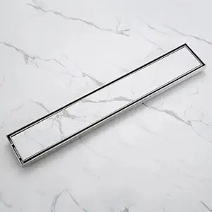 V DRAINS 300x100 mm Tile Marble Insert Floor Shower Drain Channel | Linear (Long) Drain for Bathrooms, Floor, Balconies of SS (Grade AISI 304 18/8) with Cockroach Trap | Center Outlet (12x4 inches)