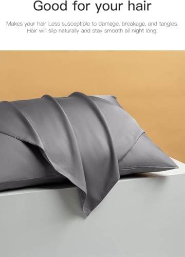 Image of Mush Bamboo Pillow Cover Set of 2 | 100% Bamboo Pillow Cover for Hair and Skin | 250 TC | Breathable, Silky Soft and Envelope Pillowcases | 17 inchx27 inch (250 TC, Dark Grey)