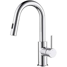KIBI Pull Down Kitchen Faucet with Single Handle | Solid Brass High Arc Spout | Kitchen Sink Faucet with Pull Down Sprayer | Easy Clean | Chrome Finish, KKF2011