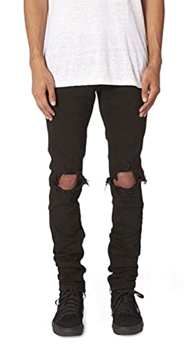 [ミニマル] ストレッチ 裾ZIPジップ ダメージクラッシュジーンズ M1 17sp013 STRETCH DENIM BLACK 28inch ブラック