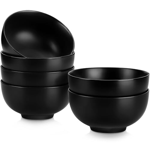 Image of MALACASA 26 Oz Black Ceramic Bowls Set of 6,Cereal & Soup Bowl for Kitchen | Perfect for soup, cereal, ramen, rice, oatmeal & salad; Scratch-resistant ; stackable, microwave, oven & dishwasher safe