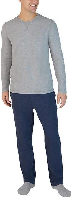 Eddie Bauer Conjunto de pijama para hombre, cómodo conjunto de ropa de dormir de camisa y pantalones raglán, Gris-Azul, XXL
