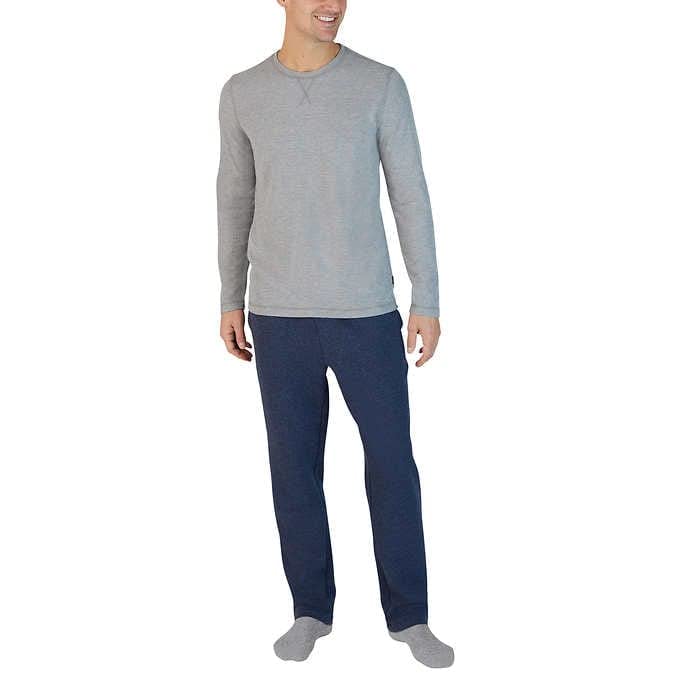 Eddie Bauer Men's Pajama Set, Comfortable Raglan Shirt and Pants Sleepwear Set (Large, Grey-Blue)