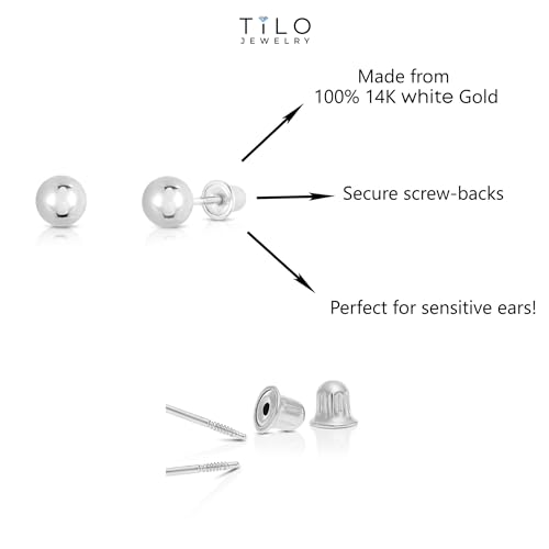 14k White Gold Ball Stud Earrings with Secure Screw-backs4