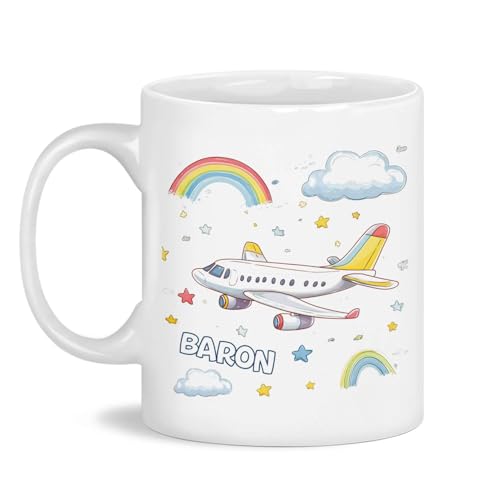 Taza personalizada de cerámica 11oz con avión y arcoíris miniatura 1