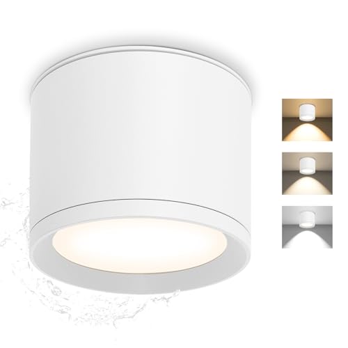 GeyouLux 3CCT LED Spot en Saillie IP44, 7W 800LM Spots de Plafond, Ø84x65mm 3000K/4500K/6500K Spot Salle de Bain, Aluminium Rond Blanc Plafonnier Spot LED