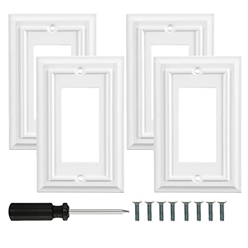 White Modern Decorative Wall Plate Light Switch Cover Decorator Outlet Covers Rocker Switch Plates Bamboo Fiber Material Wall Plates For Kitchen Bathroom (1 Gang Single Decorator - 4 Pack) #TOP10