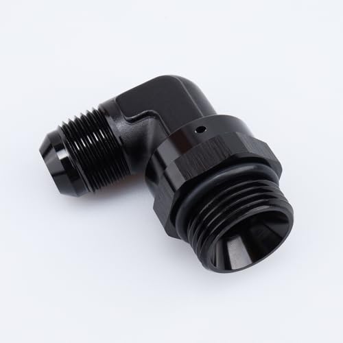 Image of AC PERFORMANCE Black Aluminum 90 Degree -10 AN AN10 Male Flare to -12 AN Male Swivel Fitting Adapter With AN12 O-ring ORB Port