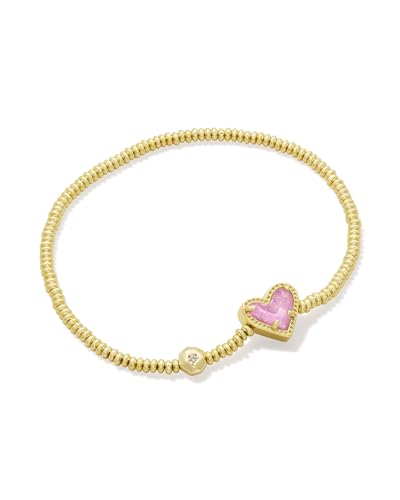 Kendra Scott Ari Heart Stretch Bracelet in Pink Iridescent Glitter Glass, 14k Gold-Plated Brass, Fashion Jewelry for Women