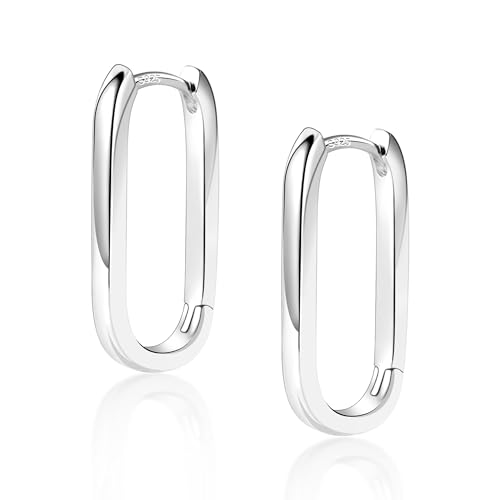925 Sterling Silver Hoop Earrings for Women Trendy Small Square Hypoallergenic 14K Gold Plated Hoop Earrings Geometric Minimalist Rectangle Hoops Earrings