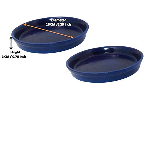 Image of Lasaki Round Ceramic Trays (Plates Saucers) for Pots, planters, Flower, Succulent(Set of 2,Blue,6 inch) R6(Plants not Included)