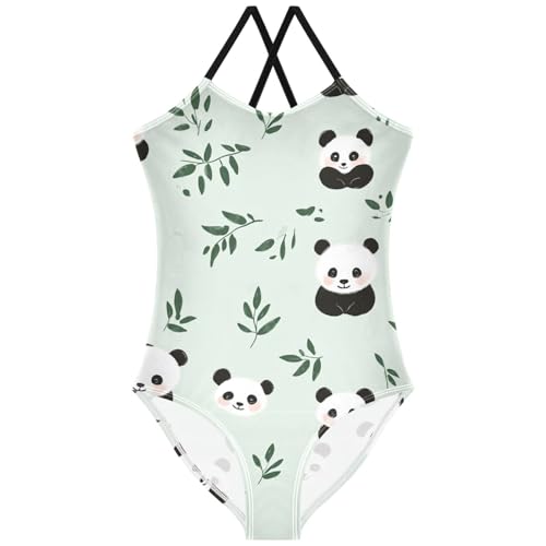 Pigsaly Girls One Piece Swimsuits Cute Panda Green Kids Cross Back Swimwear Toddler Beach Sport Bathing Suit 3T