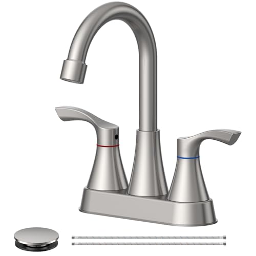 Brushed Nickel Bathroom Faucet 3 Hole 4 Inch Stainless Steel Bathroom Sink Faucet 2 Handle Centerset Faucet for Bathroom Sink Vanity with Pop Up Drain and 2 Supply Hoses by Evolvegoods