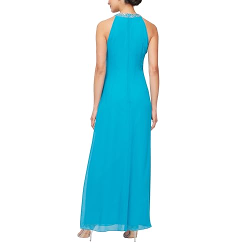 Image of S.L. Fashions Women's Sleeveless Halter Neck Long Maxi Dress with Beaded Neckline (Petite and Regular Sizes)