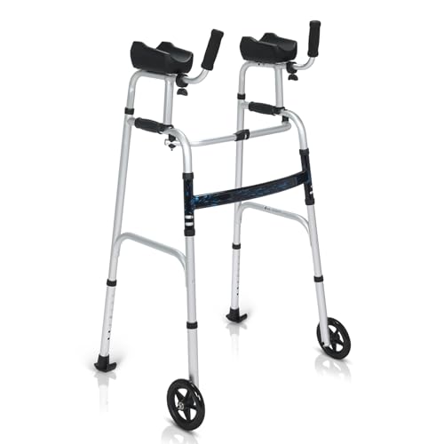 Image of KosmoCare Upright Walker With 5 inch Castors | Height Adjustable With Forearms | Folding for Elderly | Walking Aid for Adults