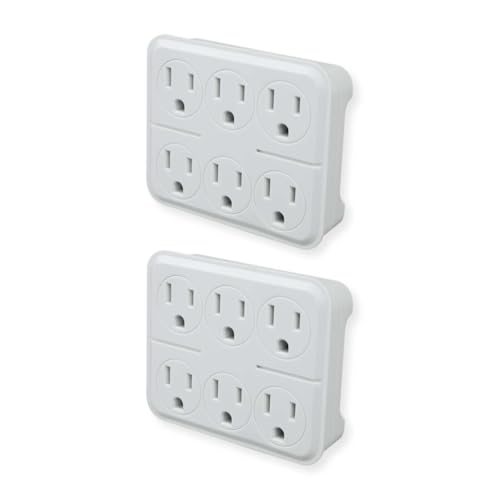 OSKOS 6 Outlet Triple Extender 3 Prong Grounded Wall Tap Multiple Outlet Adapter Plug for Travel Home Hotel Office ETL Listed 2 Pack