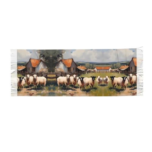 Bufanda de cachemira con flecos de animales de granja, bufanda de moda para mujer, regalo para otoño/invierno, combinación perfecta para vestidos de noche, Negro -, talla única