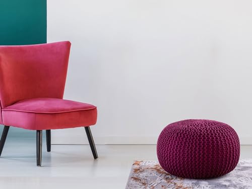 kreatives Wohnen Pouf Premium ø45cm Sitzhocker Strickpouf Innen Terrasse Pool Garten nachhaltig Bordeaux - Amaranth